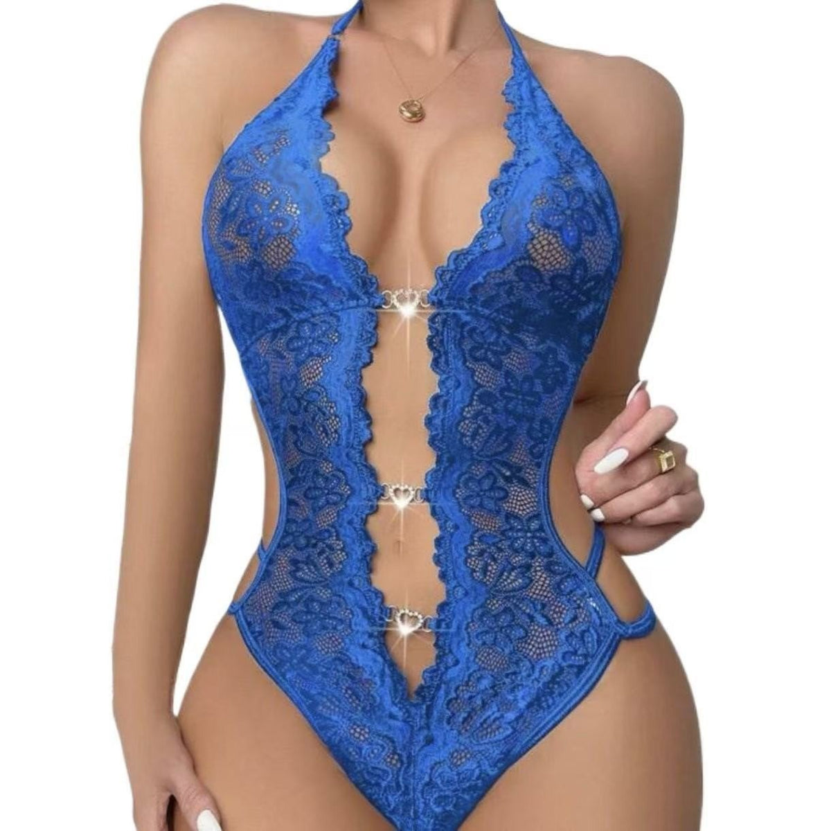 Halter rhinestone lace slim fit teddy dress, photo 7