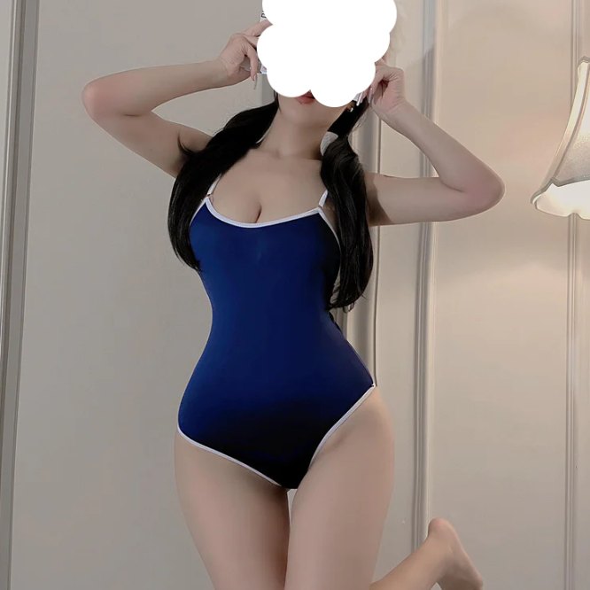 Blue halter roleplay bodysuit top blue