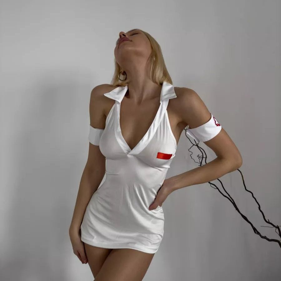 Halter v neck nurse mini dress costume, photo 4