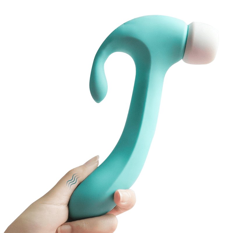 Blue hammer-shaped suction vibrator with rabbit ear tip