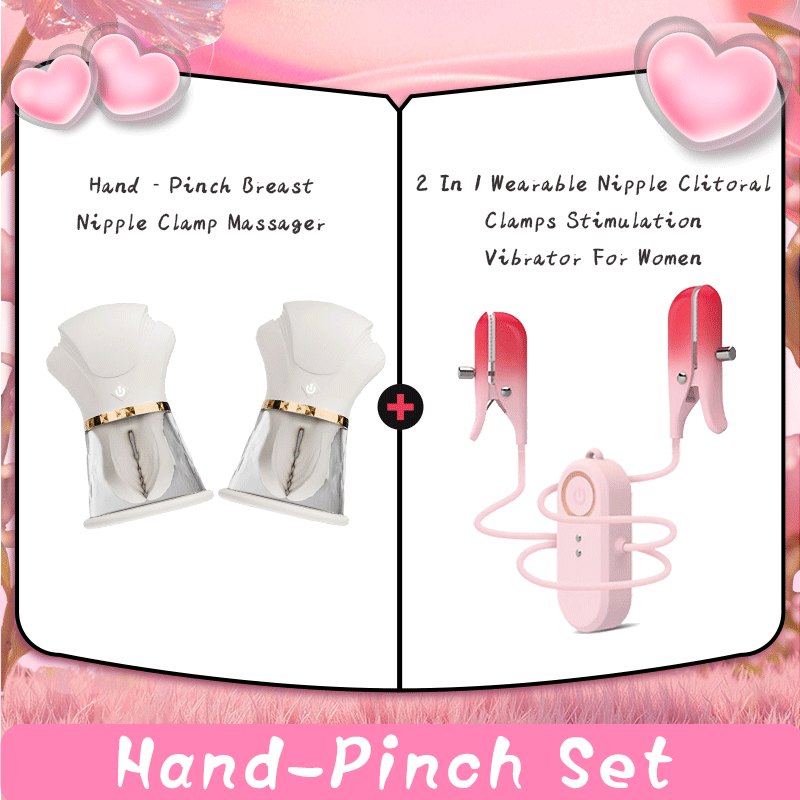 White hand-shaped nipple massager and wired nipple clamp set, photo 1