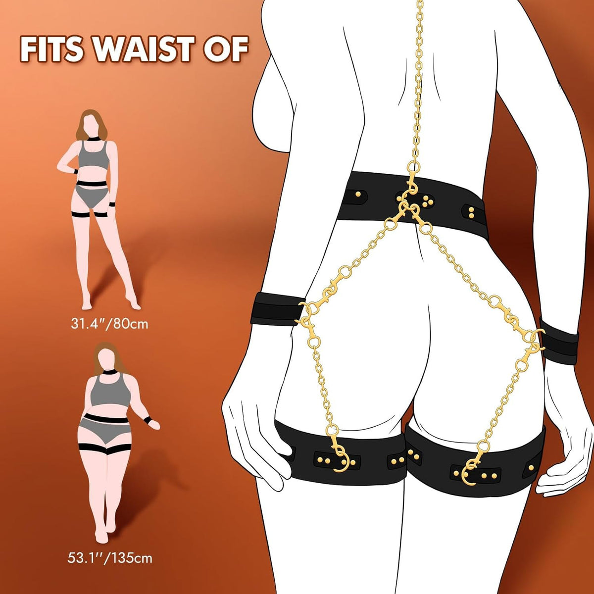 PU leather bondage restraint kit with connecting chain, photo 4