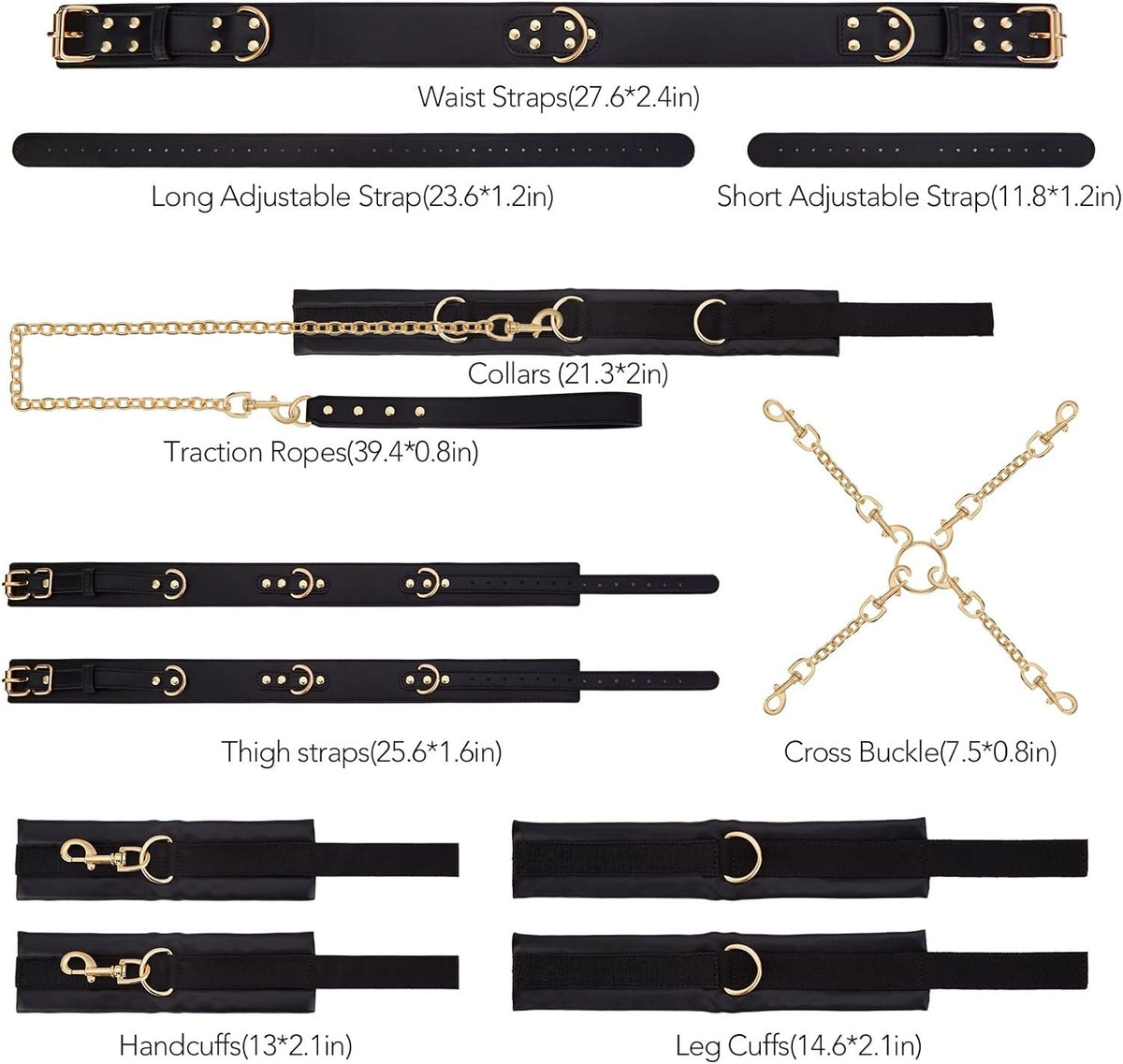 PU leather bondage restraint kit with connecting chain, photo 6