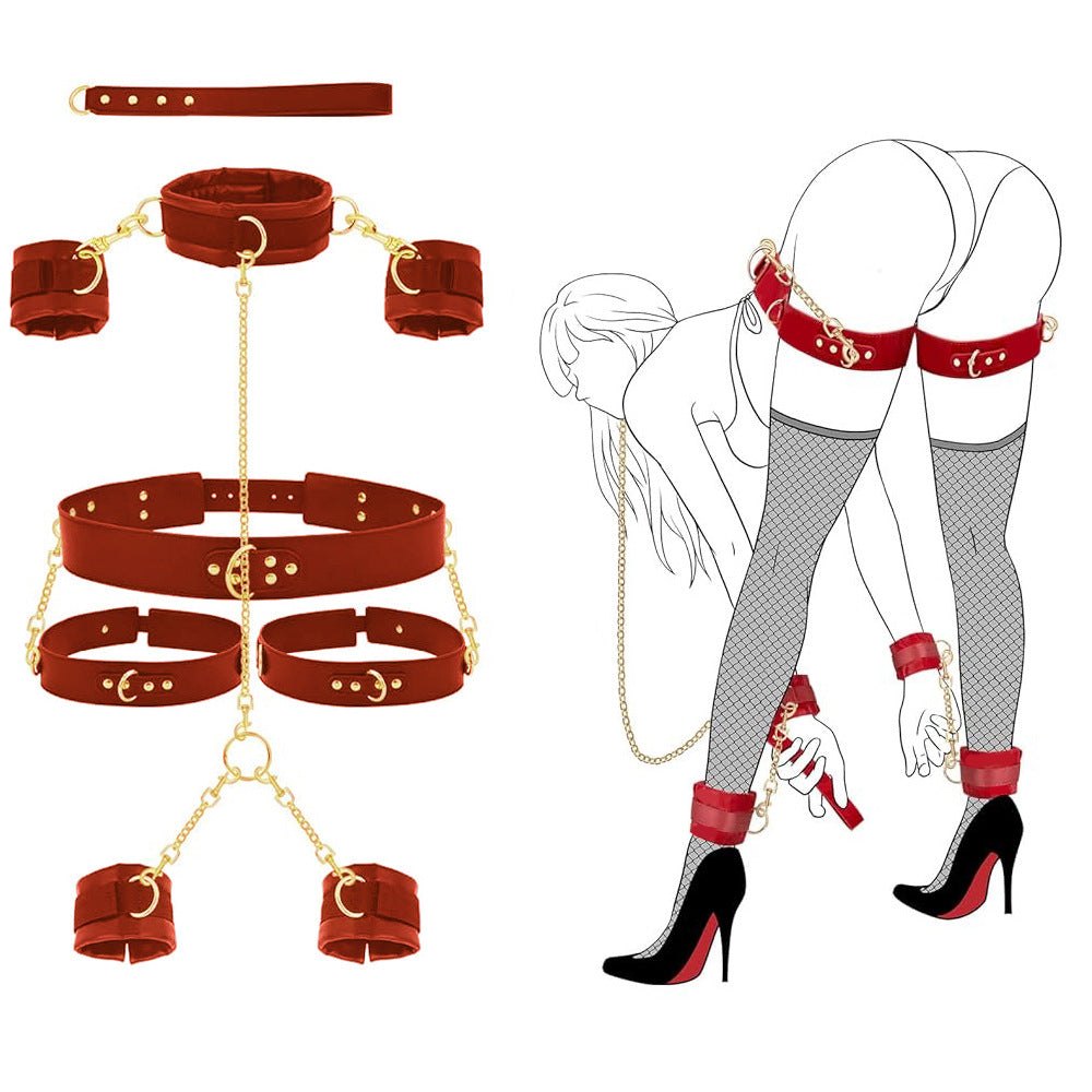 PU leather bondage restraint kit with connecting chain, photo 7