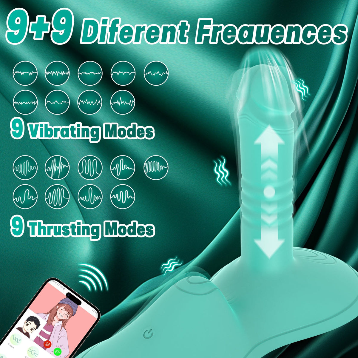 Cyan blue riding cushion thrusting vibrator, photo 3