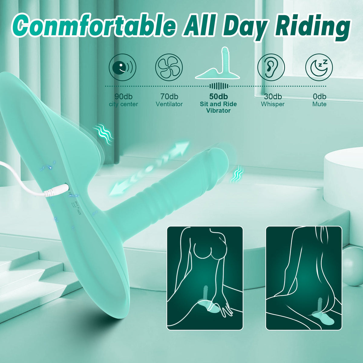 Cyan blue riding cushion thrusting vibrator, photo 5