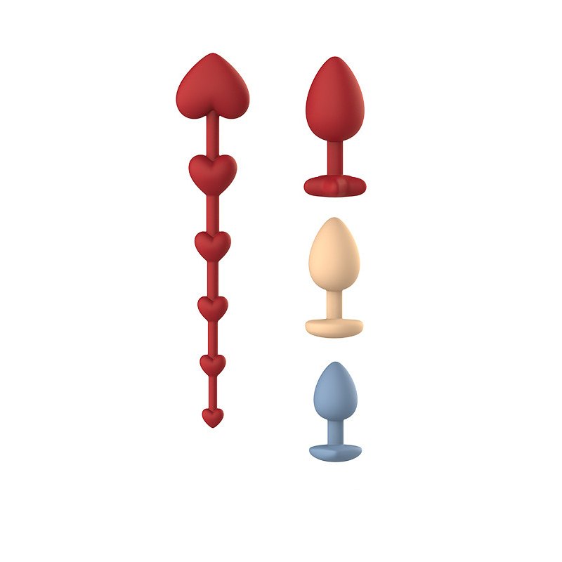 Heart-shaped silicone anal beads and butt plug set, photo 1