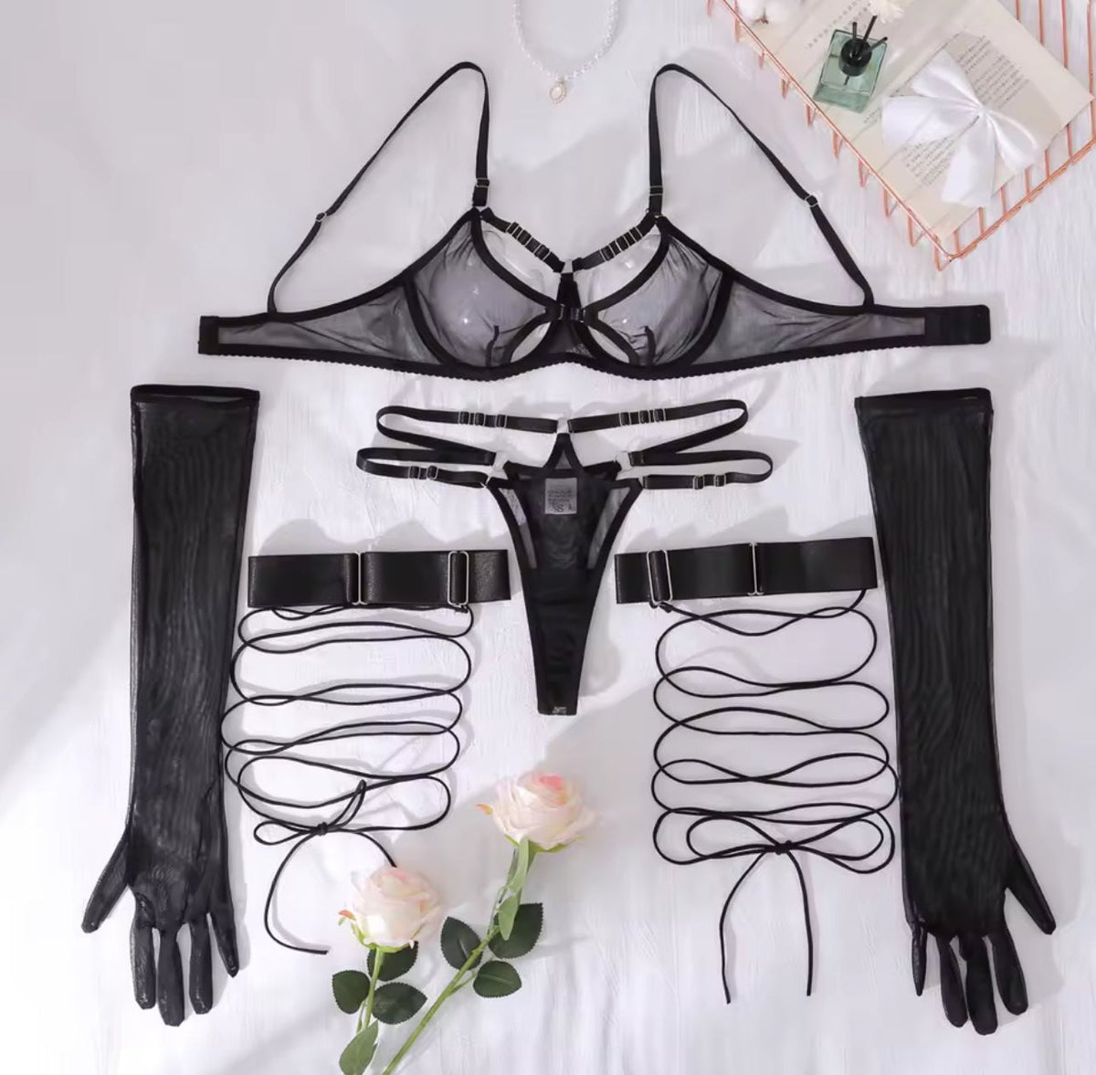Heart cutout strappy mesh bra set, photo 6
