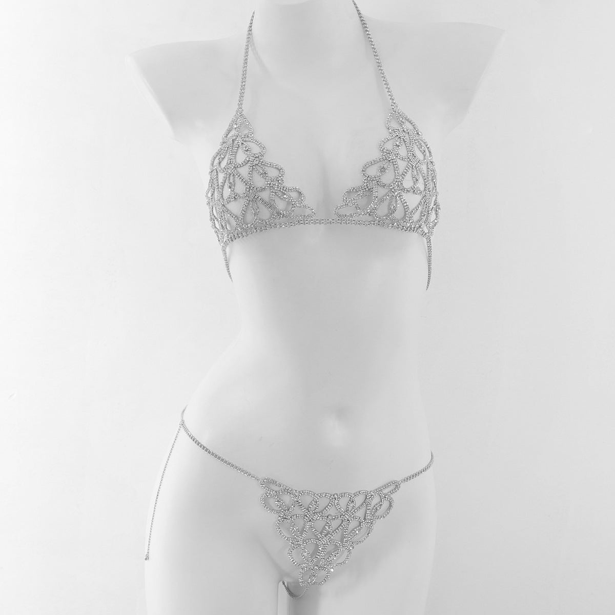 Heart filigree rhinestone body chain set, photo 6