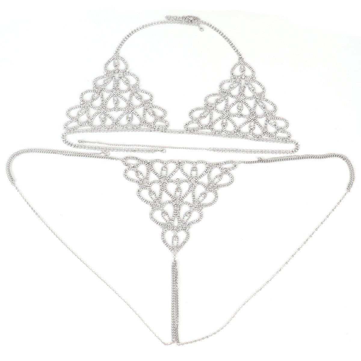 Heart filigree rhinestone body chain set, photo 7