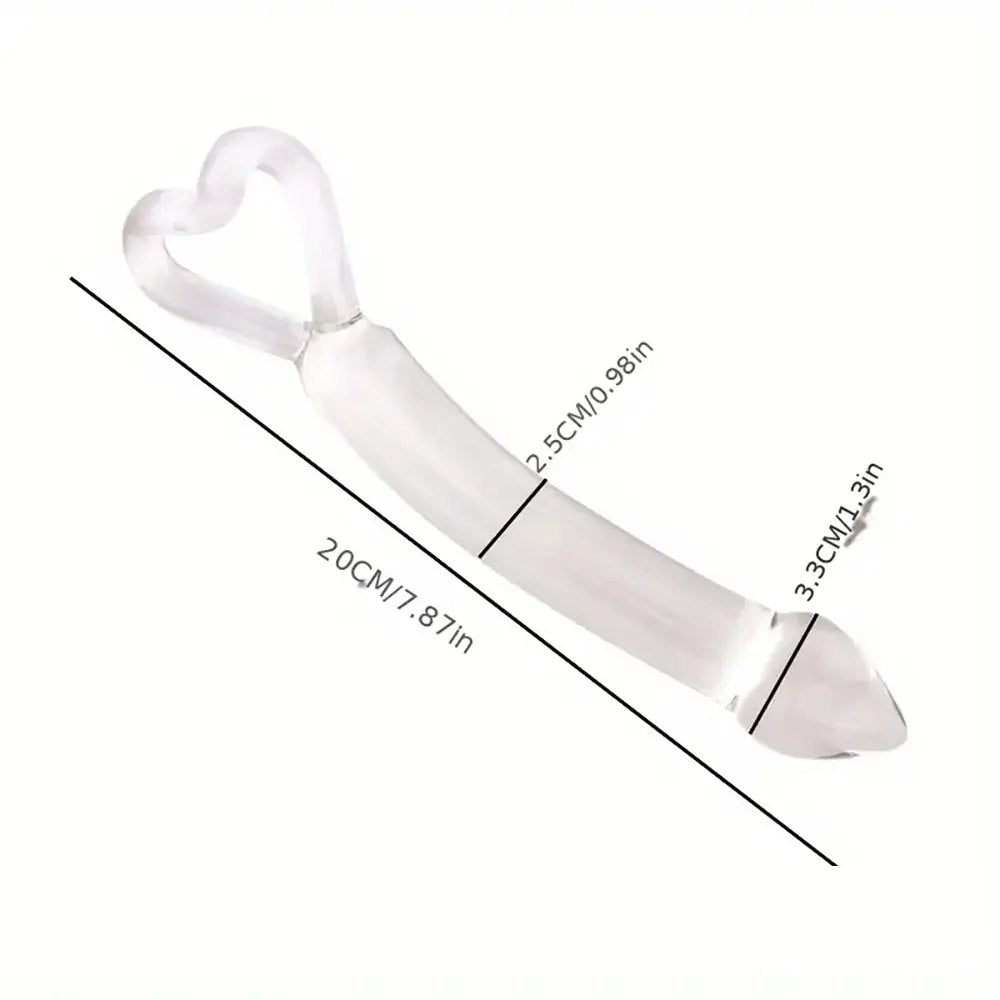 Clear glass dildo with heart-shaped handle