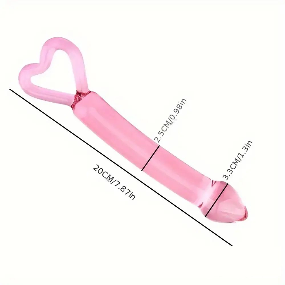 Pink glass dildo with heart-shaped handle