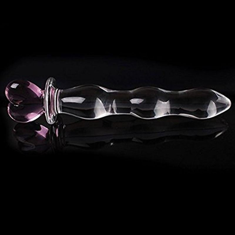 Clear glass dildo with pink heart handle, photo 2