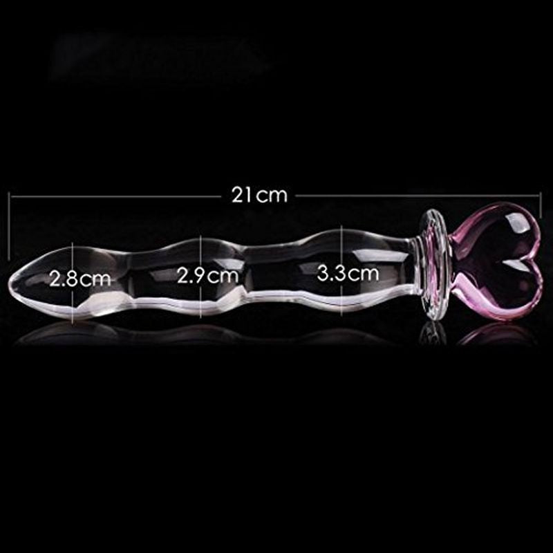 Clear glass dildo with pink heart handle, photo 3