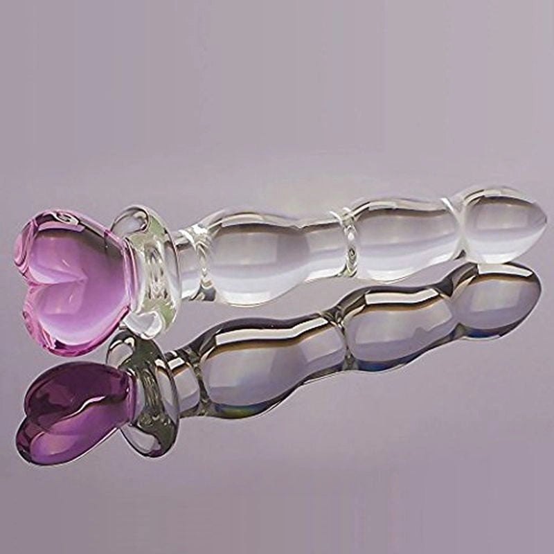 Clear glass dildo with pink heart handle, photo 4