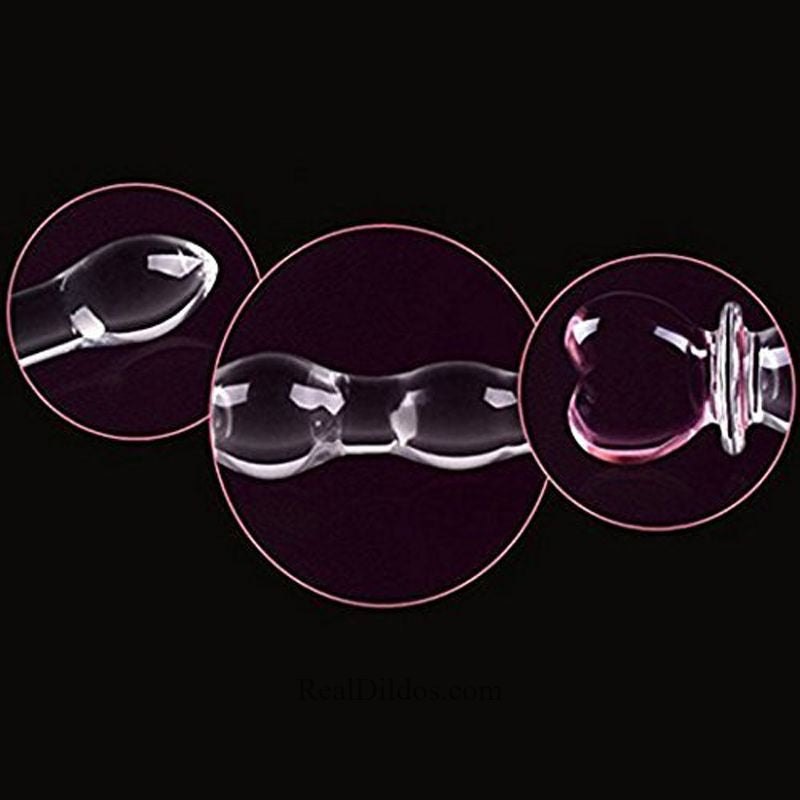 Clear glass dildo with pink heart handle, photo 5