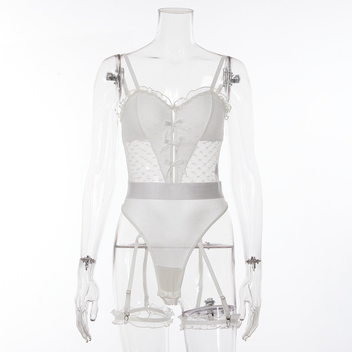 Heart mesh lace bodysuit velvet garter, photo 7