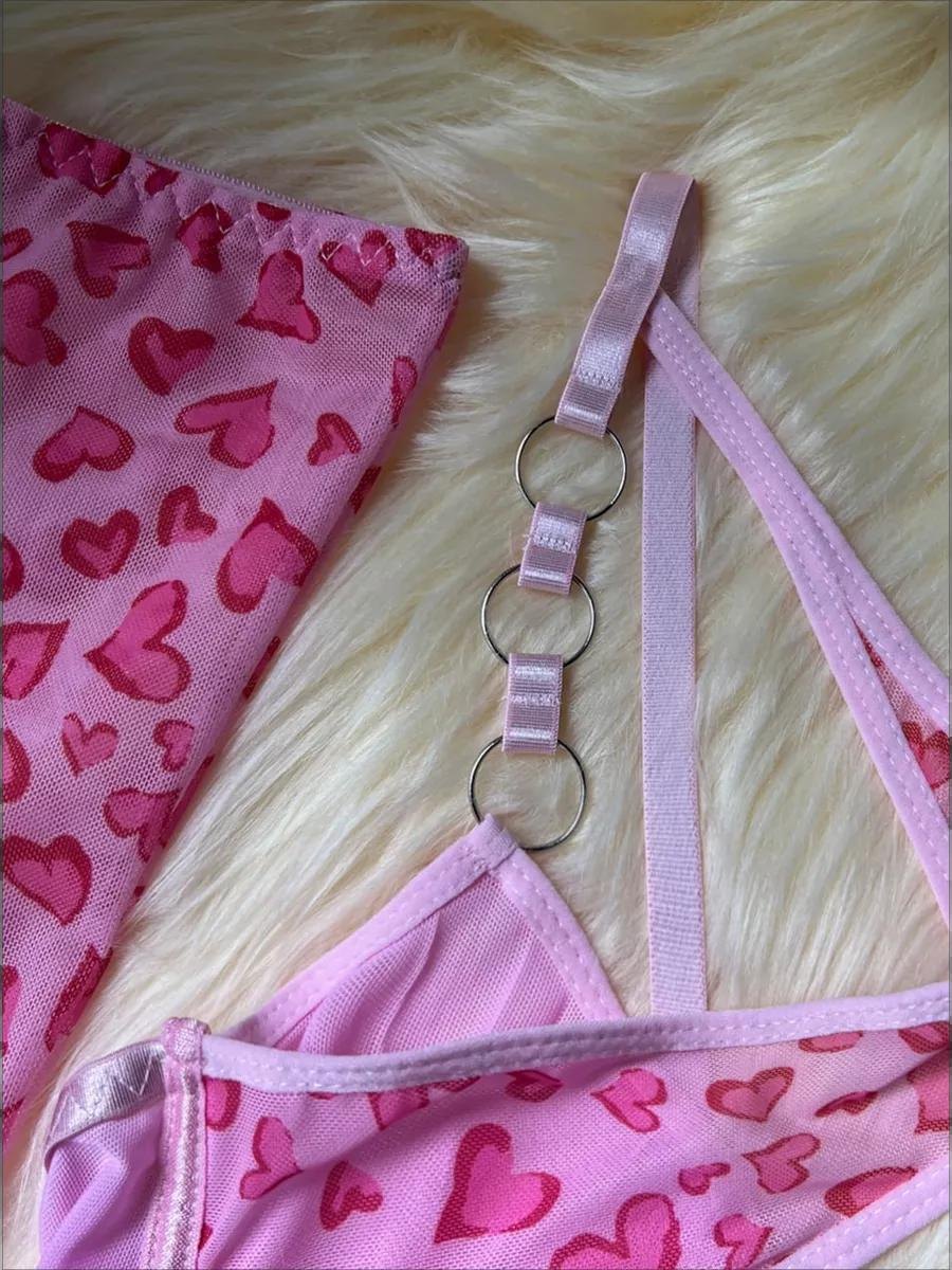 Heart print harness mesh bra set, photo 11