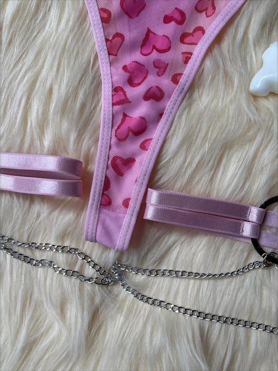 Heart print harness mesh bra set, photo 12