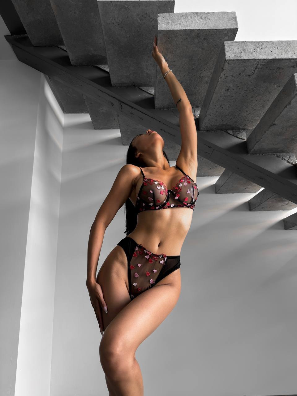 Heart print sheer mesh bra set, photo 3