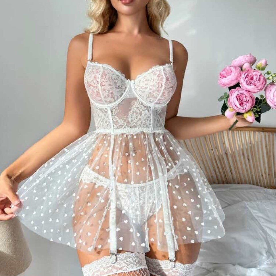 Heart print teddy dress garter straps, photo 5