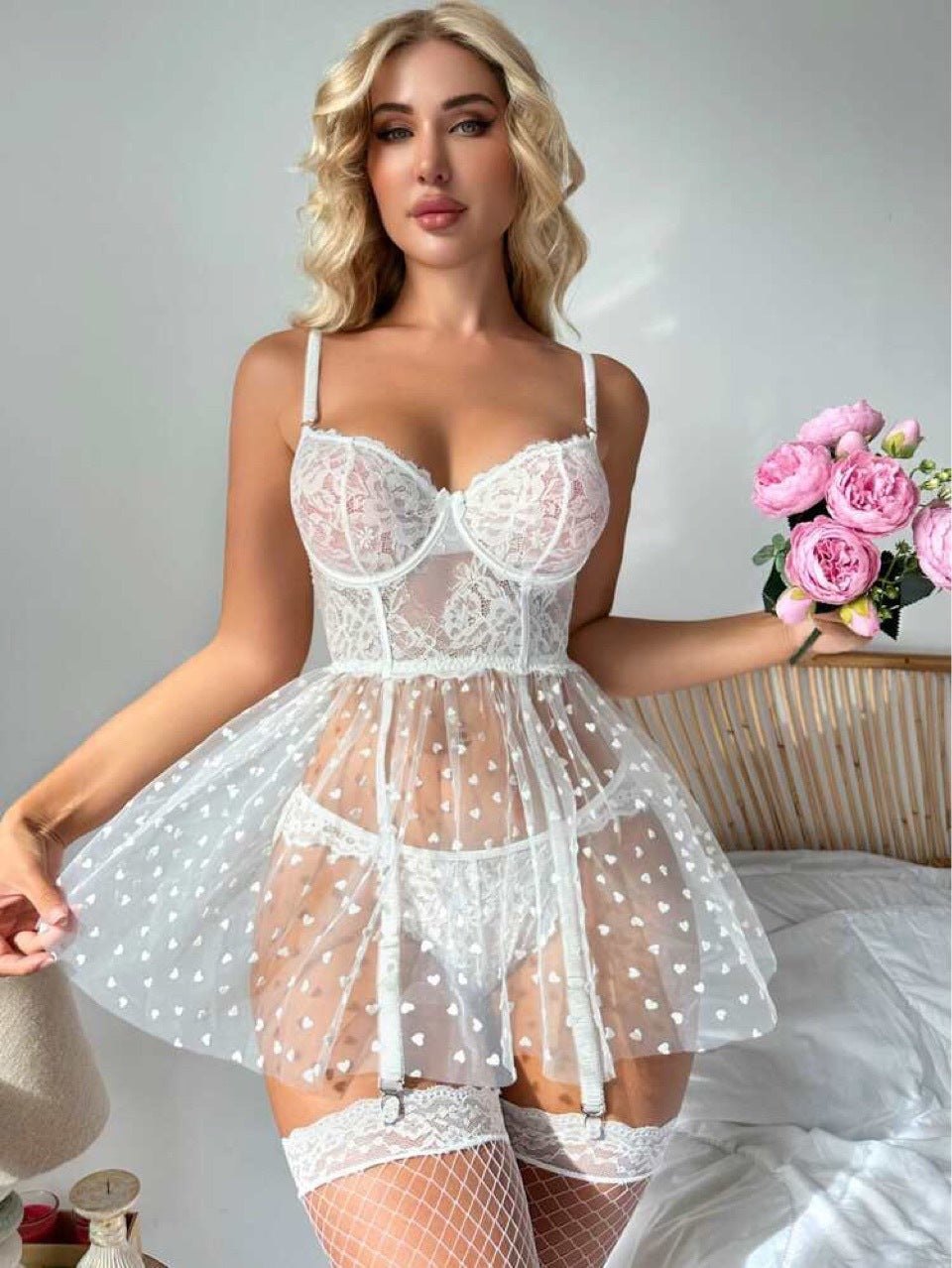 Heart print teddy dress garter straps, photo 6