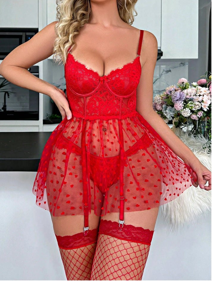 Heart print teddy dress garter straps, photo 7