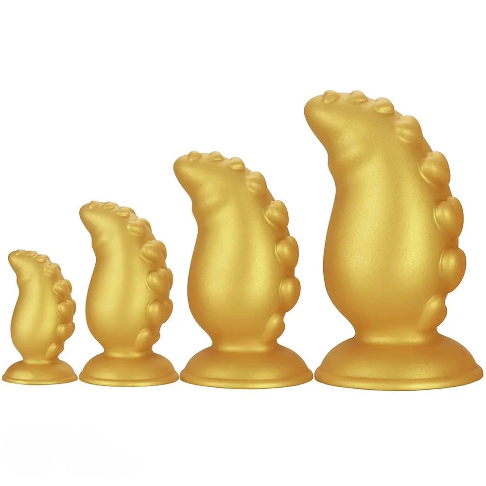 Gold ridged silicone butt plug, photo 1