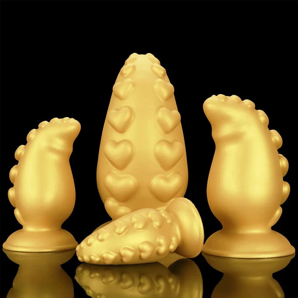 Gold ridged silicone butt plug, photo 12
