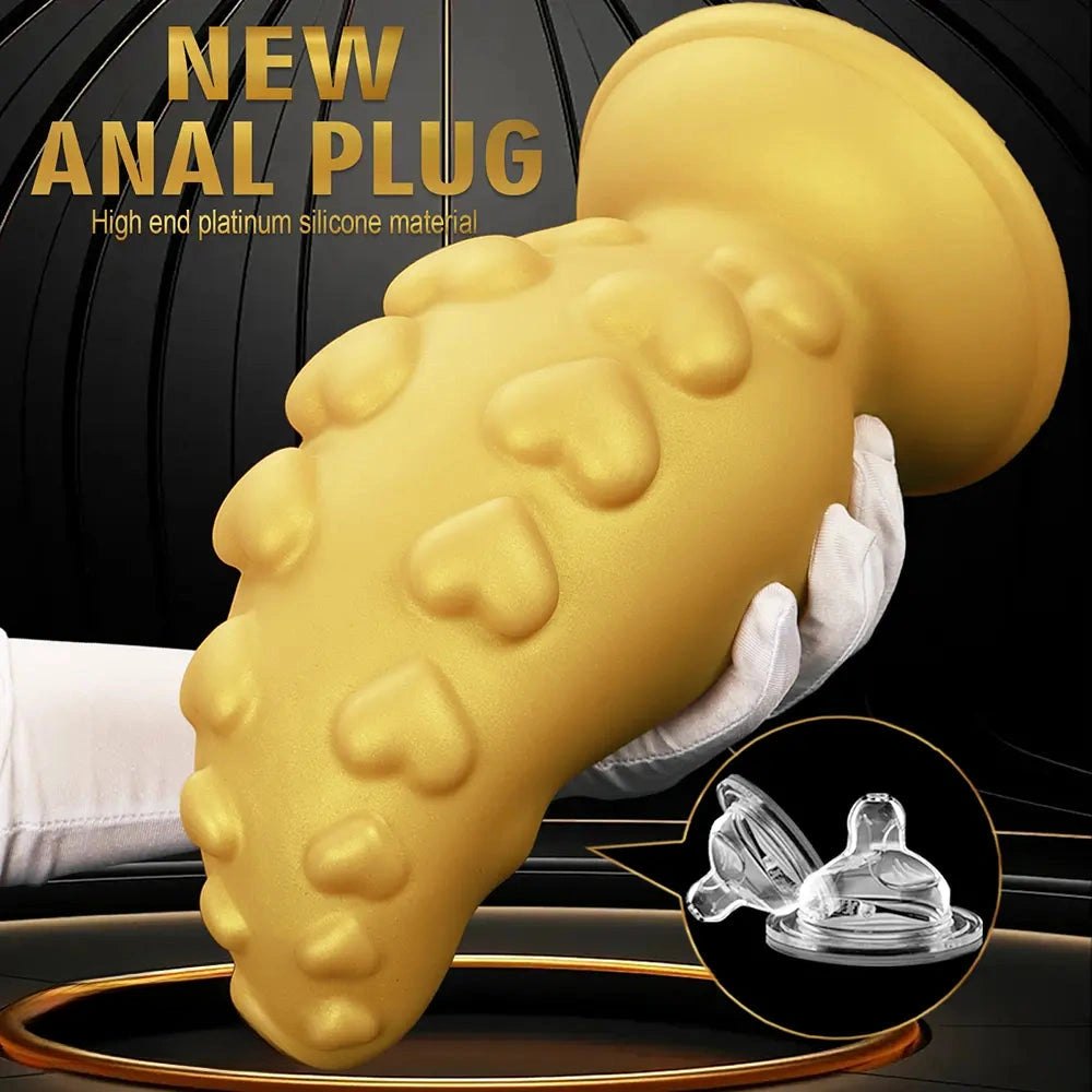 Gold ridged silicone butt plug, photo 3