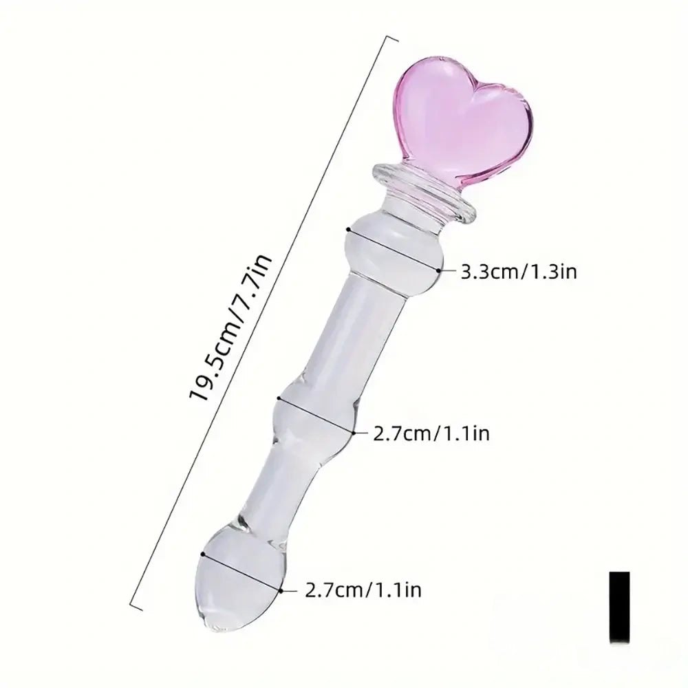 Clear glass dildo with pink heart-shaped top, photo 10
