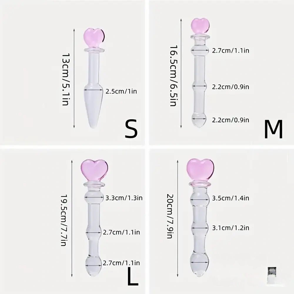 Clear glass dildo with pink heart-shaped top, photo 7