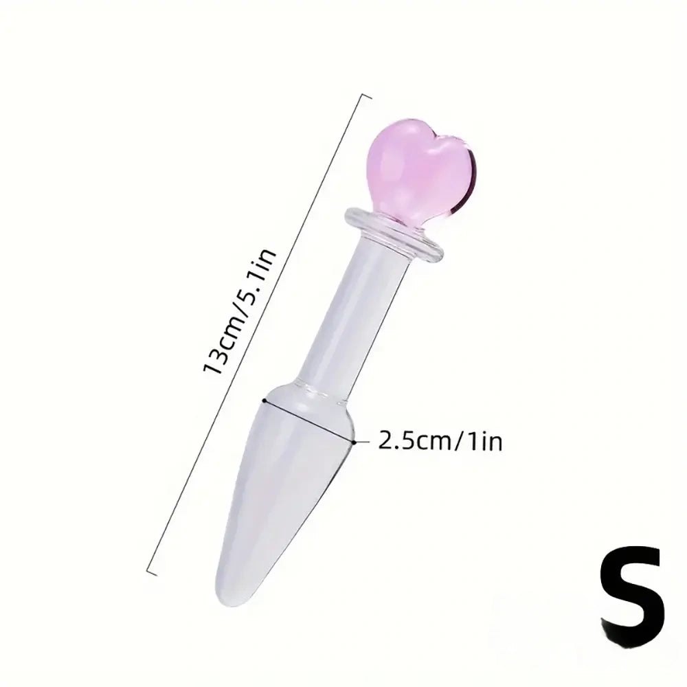 Clear glass dildo with pink heart-shaped top, photo 8