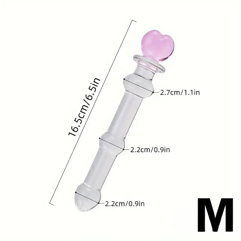 Clear glass dildo with pink heart-shaped top, photo 9