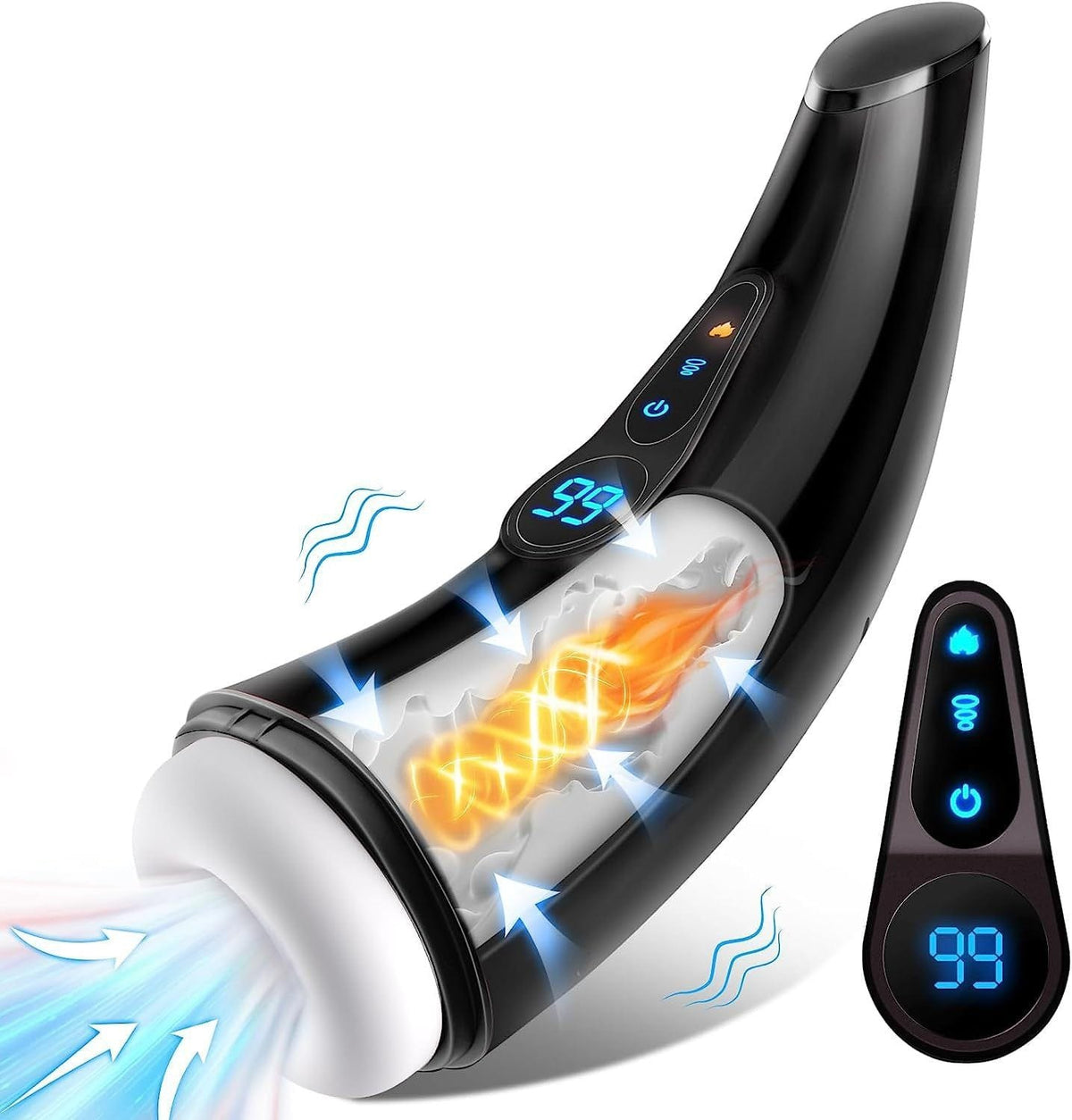 Black digital display suction and vibration masturbator