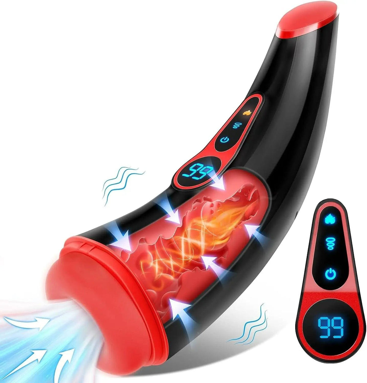 Red digital display suction and vibration masturbator