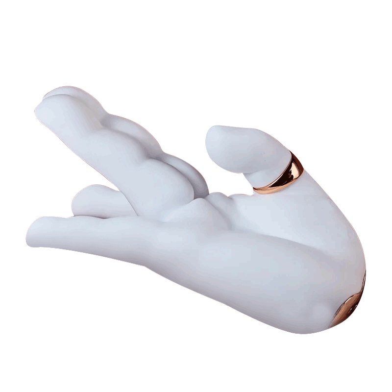 White liquid silicone hand-shaped clitoral vibrator, photo 1