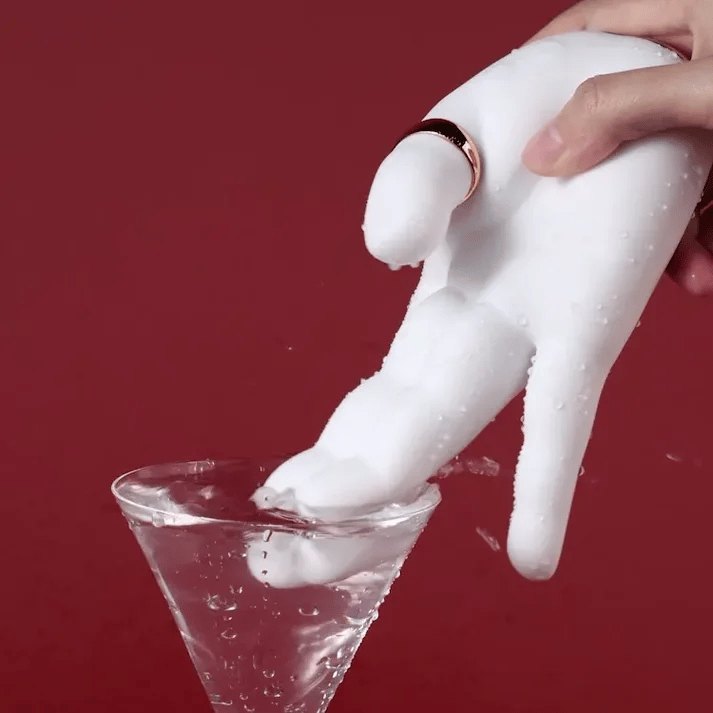 White liquid silicone hand-shaped clitoral vibrator, photo 3