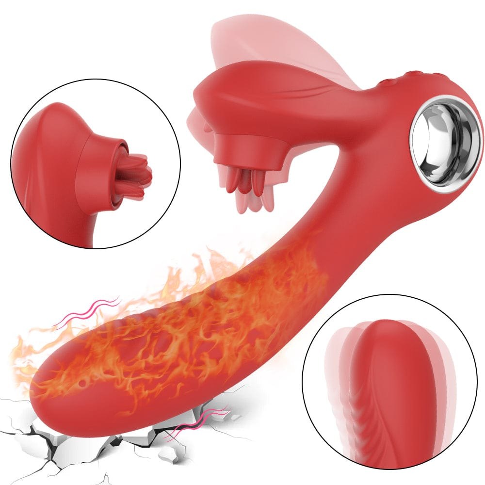 Red heated rabbit tongue vibrator, photo 1