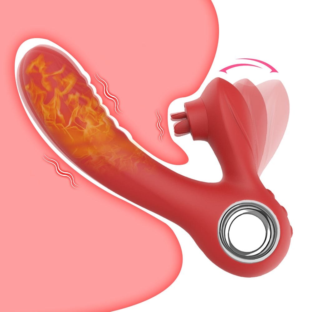 Red heated rabbit tongue vibrator, photo 2
