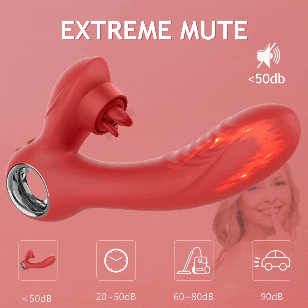 Red heated rabbit tongue vibrator, photo 6