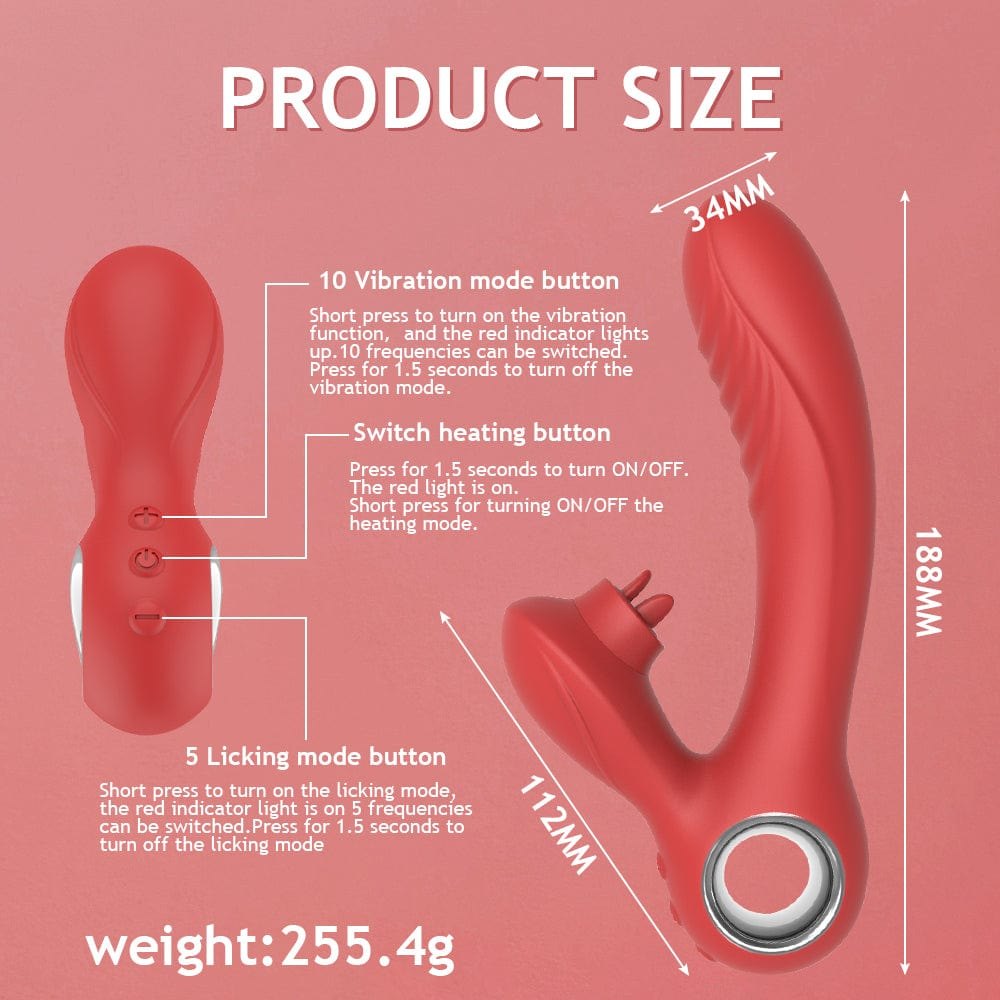 Red heated rabbit tongue vibrator, photo 9