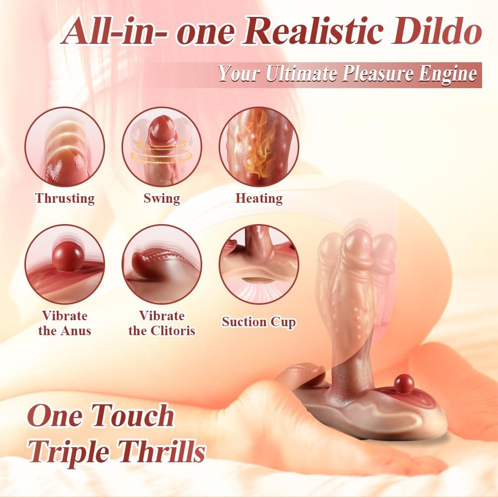 Flesh-tone heated thrusting dildo with suction cup base, photo 4