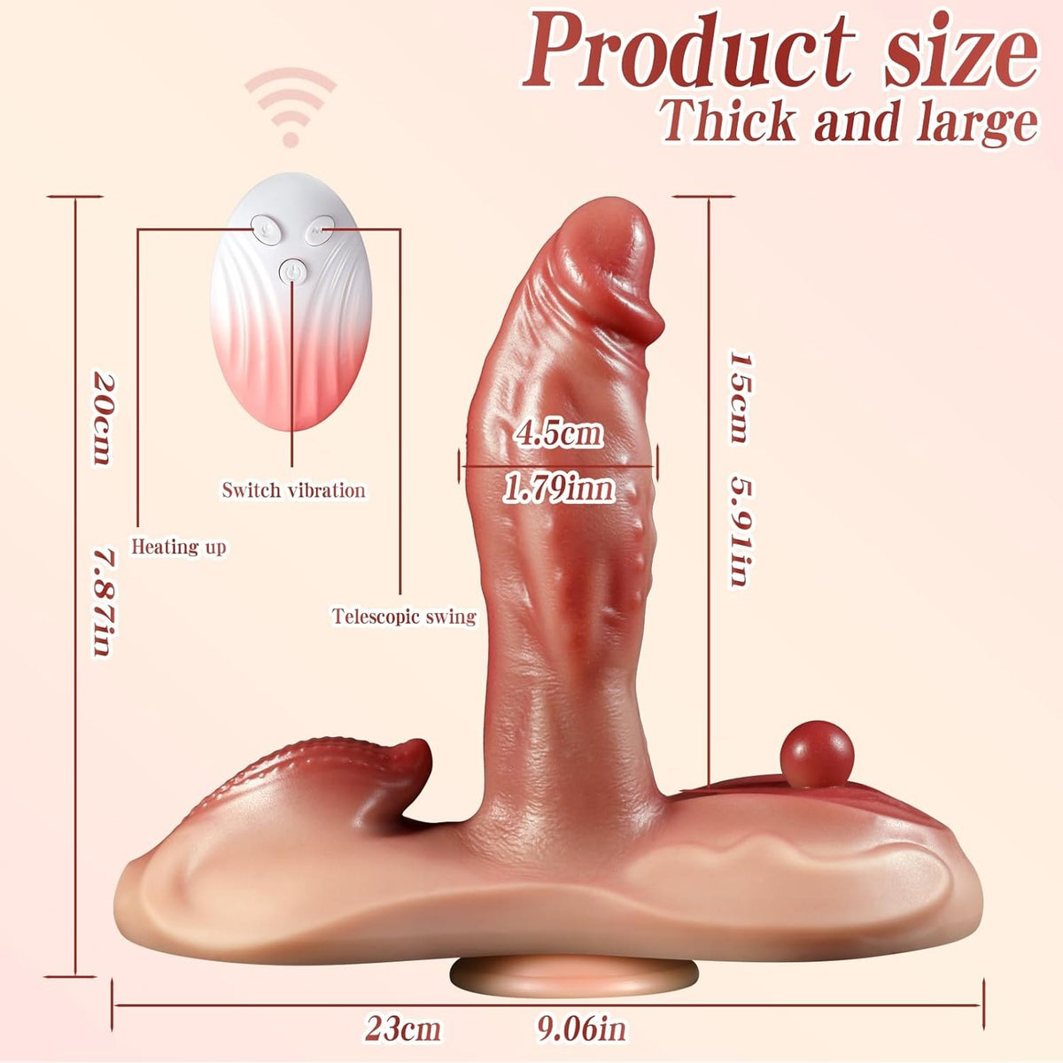Flesh-tone heated thrusting dildo with suction cup base, photo 6