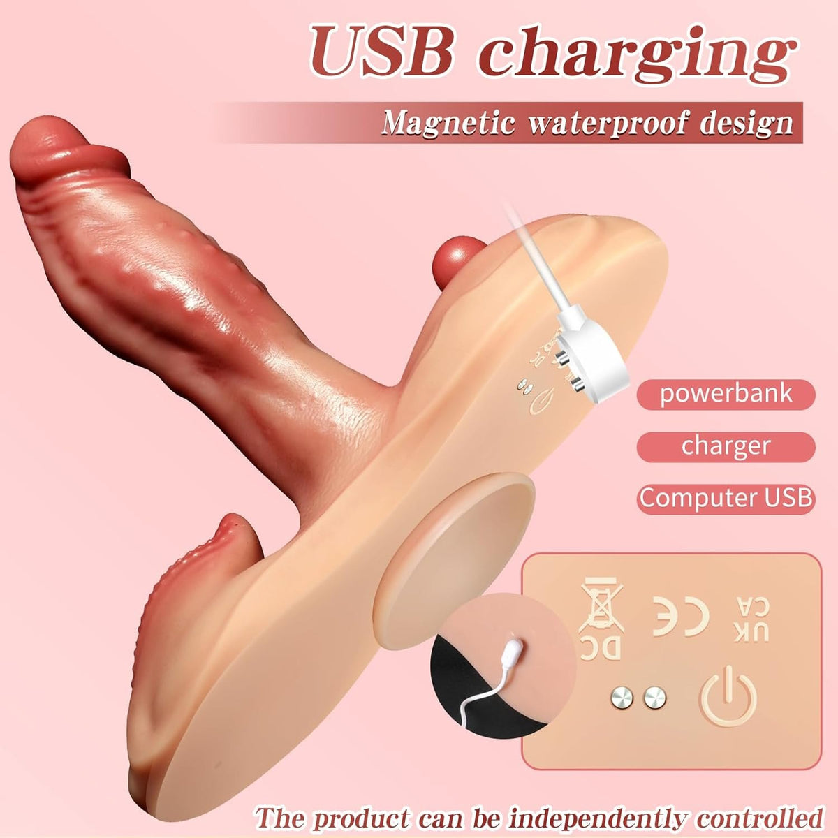 Flesh-tone heated thrusting dildo with suction cup base, photo 7