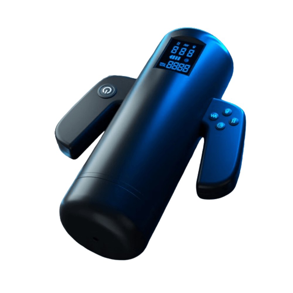 Black telescopic heated male masturbator controller