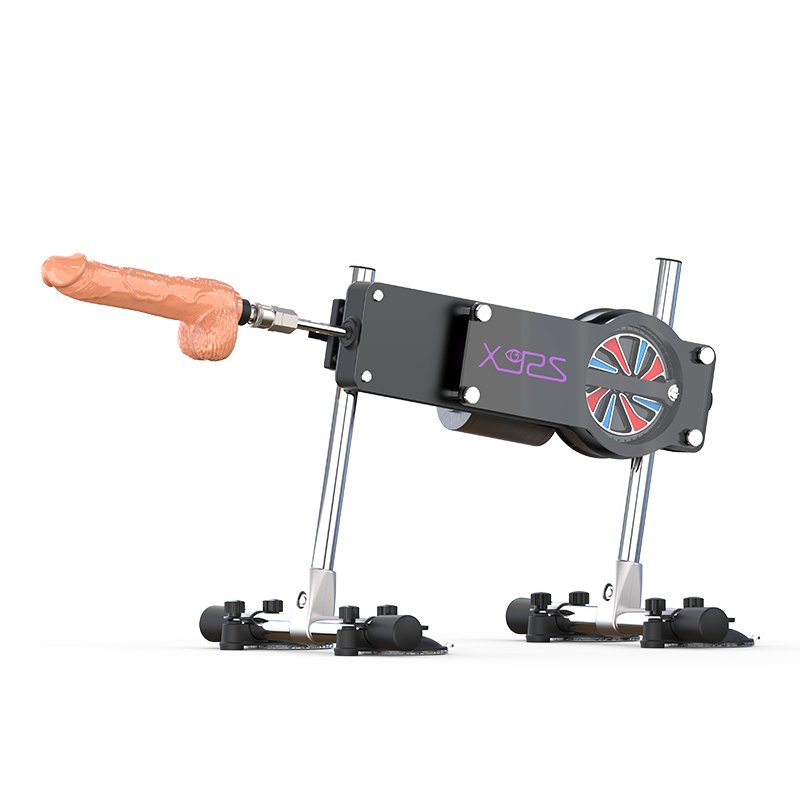 Black telescopic sex machine with dildo attachment, photo 1