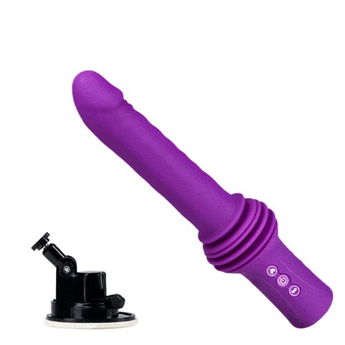 Purple platinum silicone thrusting vibrator with suction base, photo 1