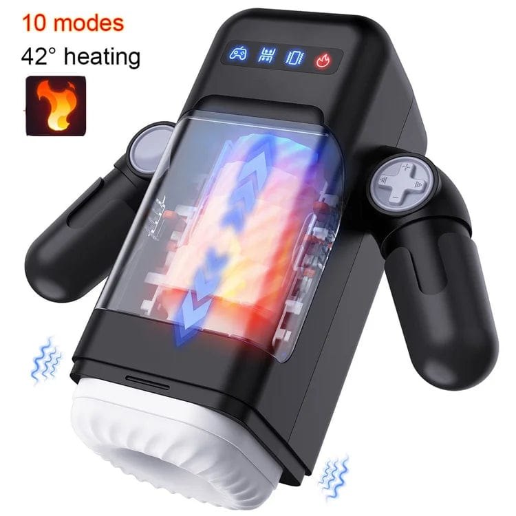 Heating telescopic vibrating male masturbator with transparent chamber, photo 3