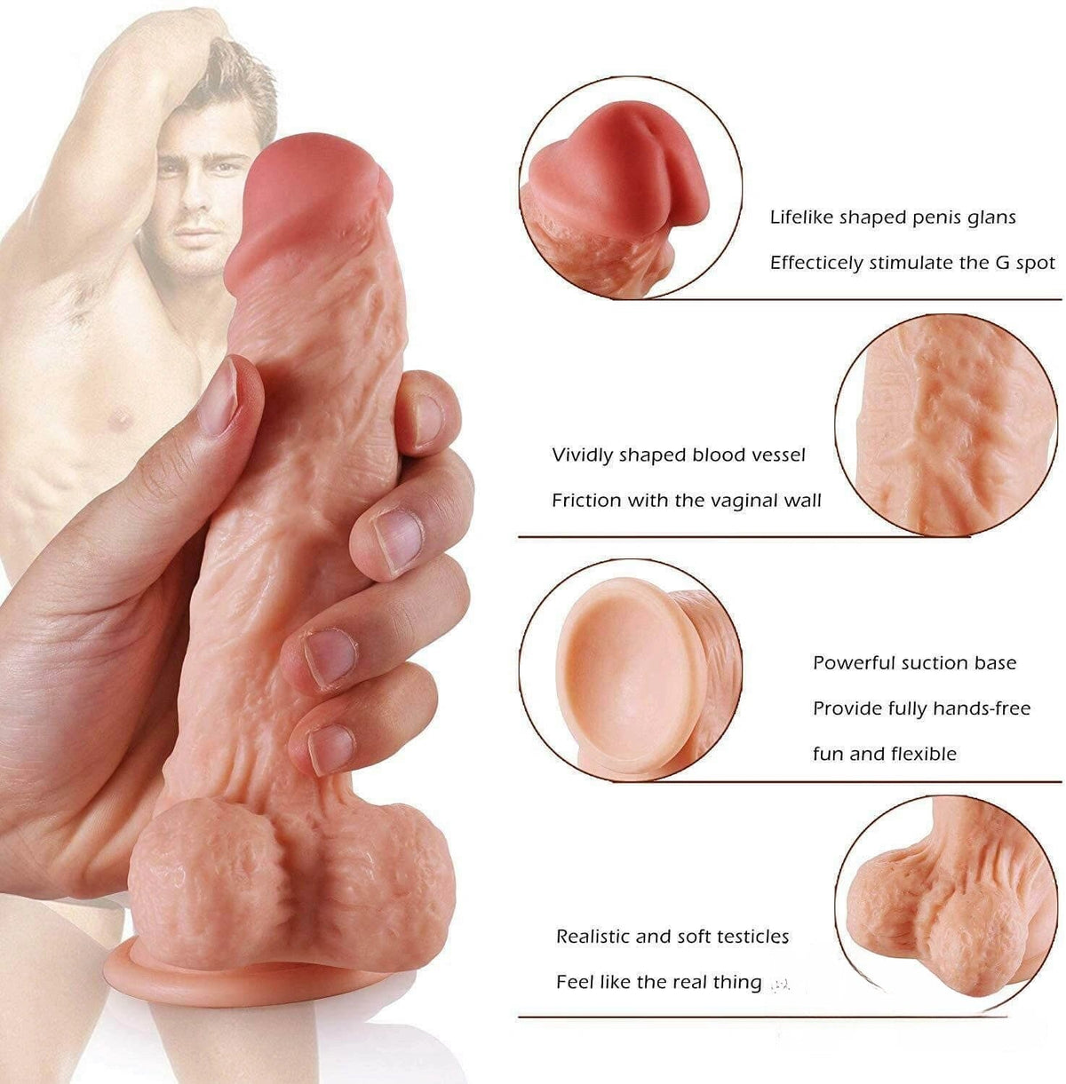 Flesh and brown heating thrusting vibrator dildo, photo 7